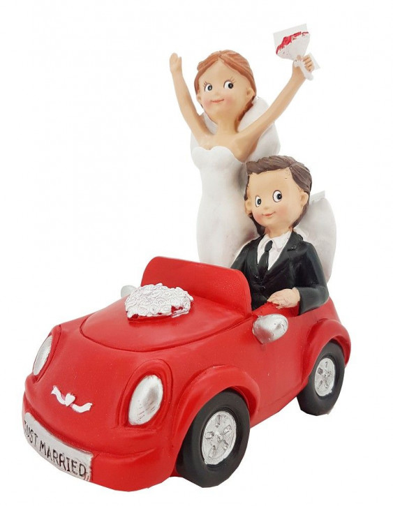 Polyresinfigur jubelndes Hochzeitspaar im Auto, ca.16cm