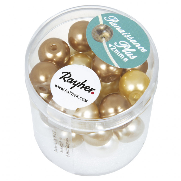 Renaissance Glaswachsperlen, weiß/beige-Mix,10mm Dose 32Stück