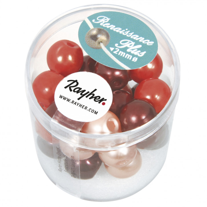 Renaissance Glaswachsperlen, rot-Mix, 10mm Dose 32Stück