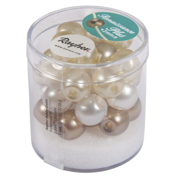 Renaissance Glaswachsperlen halbtransparent, weiß/beige-Mix,10mm Dose 32Stück