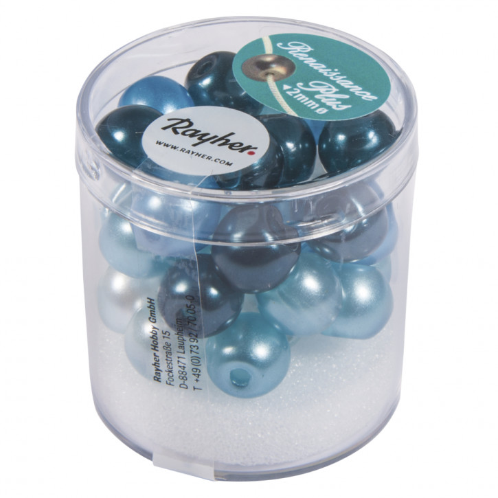 Renaissance Glaswachsperlen halbtransparent, türkis-Mix,10mm Dose 32Stück