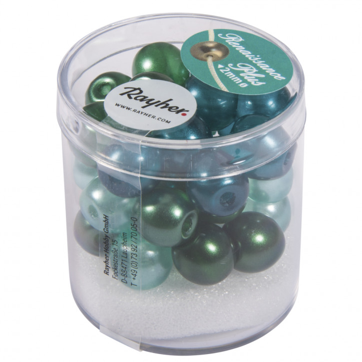 Renaissance Glaswachsperlen halbtransparent, grün-Mix,10mm Dose 32Stück
