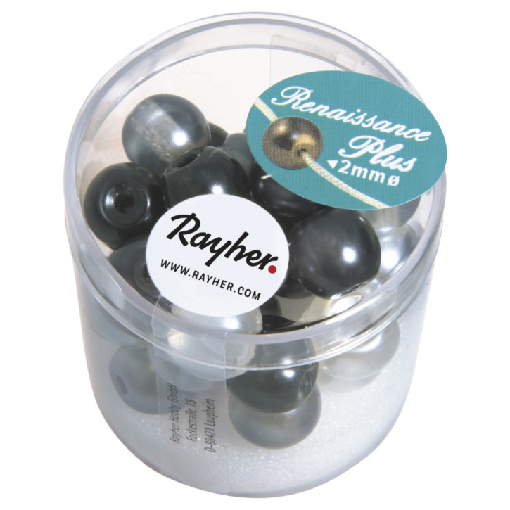Renaissance Glaswachsperlen halbtransparent, weiß/grau-Mix,10mm Dose 32Stück
