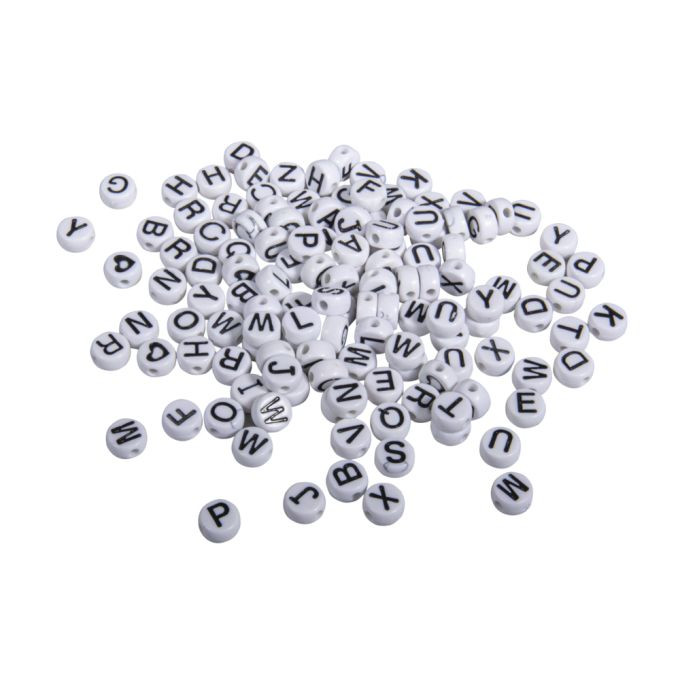 Plastik-Buchstaben-Perlen, 9mm ø SB-Blister 40g, weiß