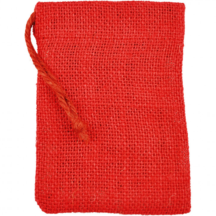 Jutebeutel, 15 x 24cm, rot, mit Zugband