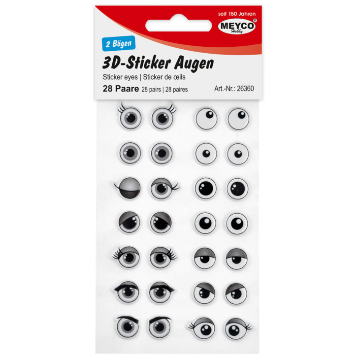 3D-Sticker-Augen, ø 10mm, 2 Bögen á 14 Paare