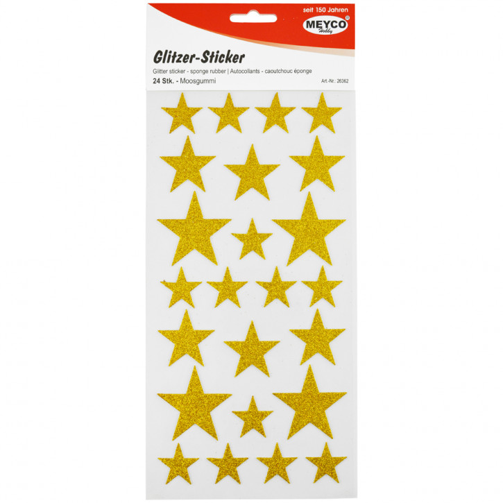 Moosgummi-Sticker Sterne; glitter-gold; 24 Stück