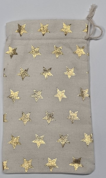 Textilbeutel,12x20cm,naturweiß m. goldenen Sternen