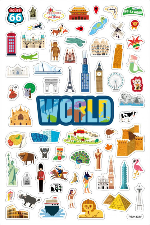 Sticker Länder World, mit Landkarte