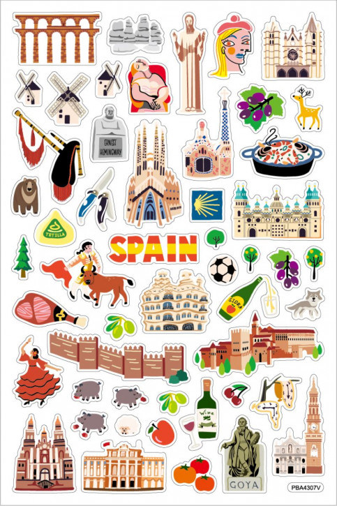 Sticker Länder Spanien, mit Landkarte