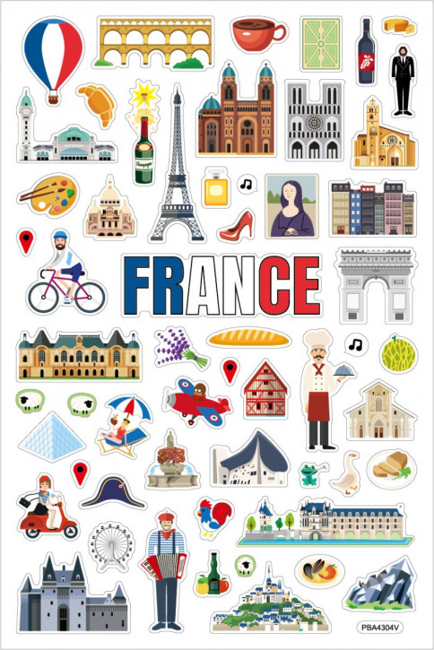 Sticker Länder Frankreich, mit Landkarte