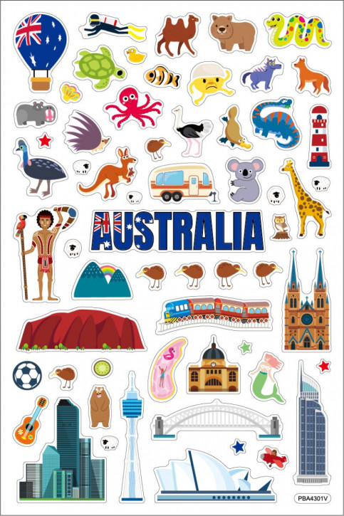 Sticker Länder Australien, mit Landkarte