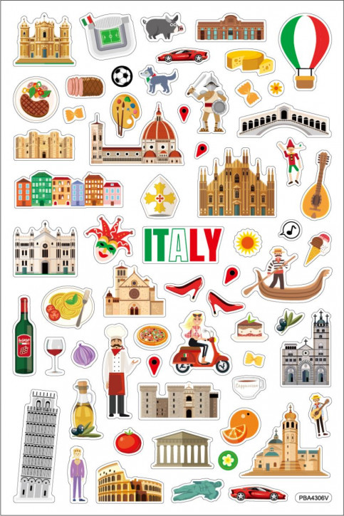 Sticker Länder Italien, mit Landkarte