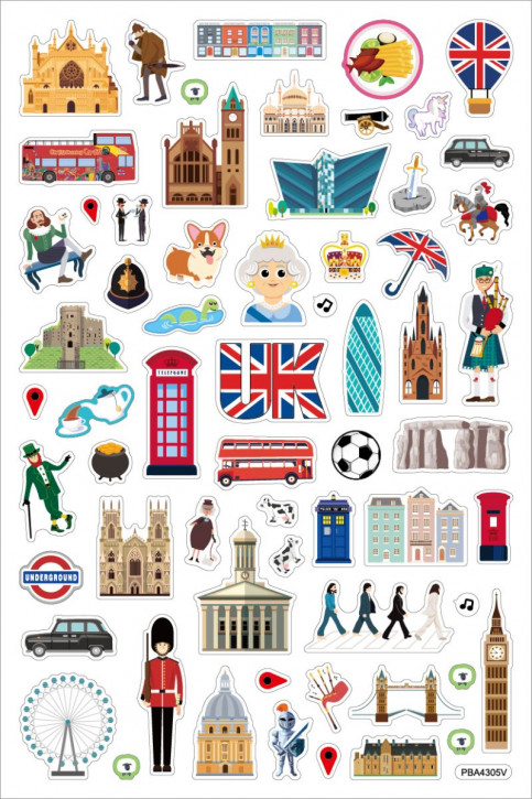 Sticker Länder Großbritannien, mit Landkarte