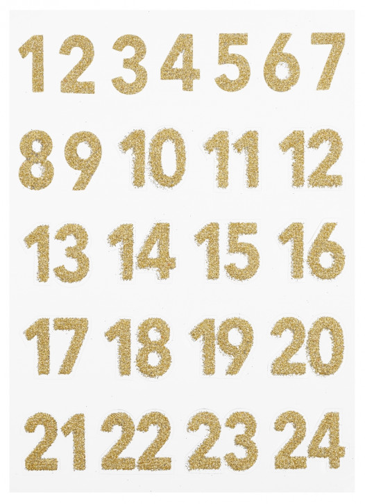 Klebe Sticker Glitzer Adventskalender Zahlen in Gold