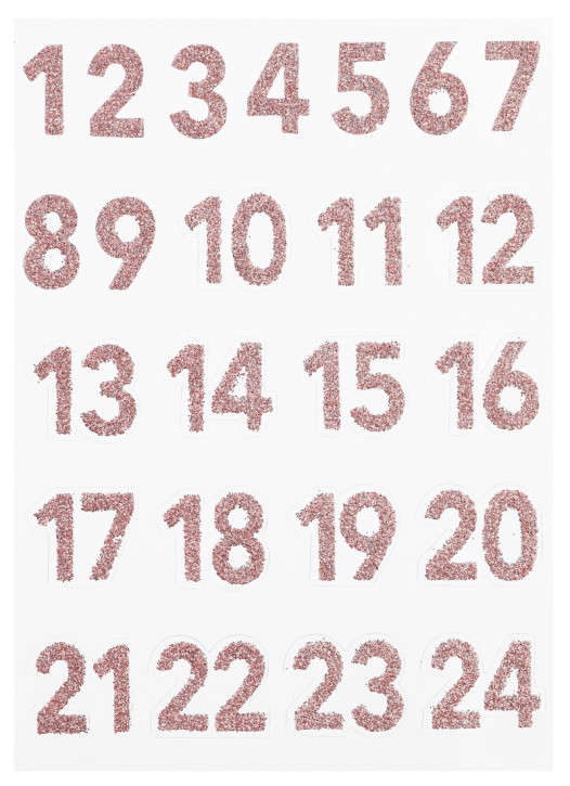 Klebe Sticker Glitzer Adventskalender Zahlen in Kupfer