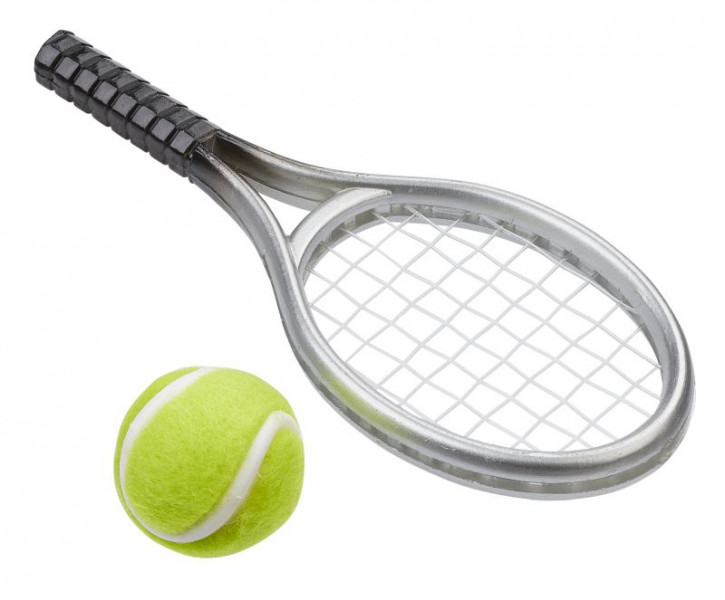 Tennisschläger mit Ball, 3,5x9 cm, silber