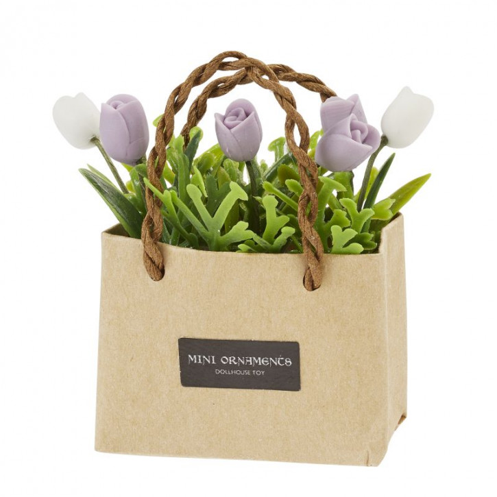 Papiertasche mit Blumen, 4,2x1,8x5,6cm