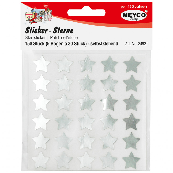 Sternen Sticker in silber, 150 Stück/Beutel