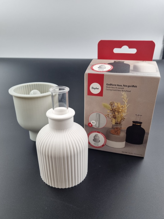 Silikon Gießform Vase geriffelt,  Box, Ø8,3 cm x 9,5 cm hoch