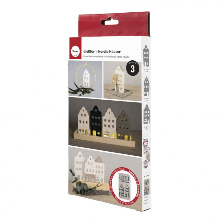 Silikon Gießform Nordic Häuser 14,5x26x1,7cm, 3 Formen, Box 1Stück