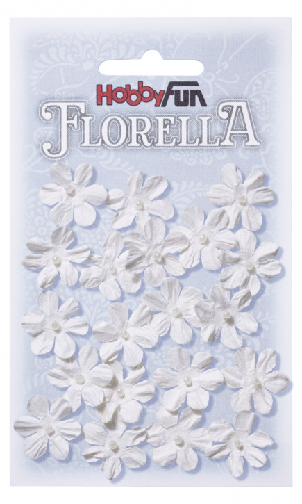 FLORELLA-Blüten aus Maulbeer-Papier, 2 cm, weiss, Btl. à 20 St.