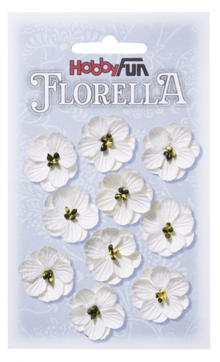 FLORELLA-Blüten aus Maulbeer-Papier, 2,5 cm, weiss, Btl. à 10 St.
