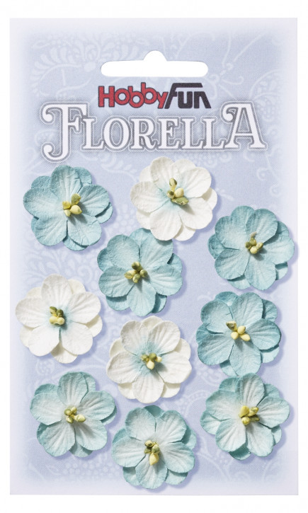 FLORELLA-Blüten aus Maulbeer-Papier, 2,5 cm, hellblau, Btl. à 10 St.