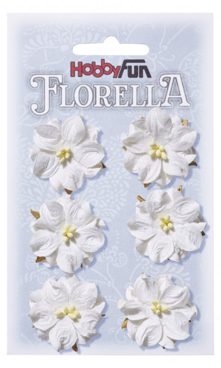 FLORELLA-Blüten aus Maulbeer-Papier, 3,5 cm, weiss, Btl. à 6 St.