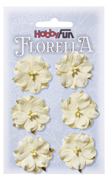 FLORELLA-Blüten aus Maulbeer-Papier, 3,5 cm, creme, Btl. à 6 St.