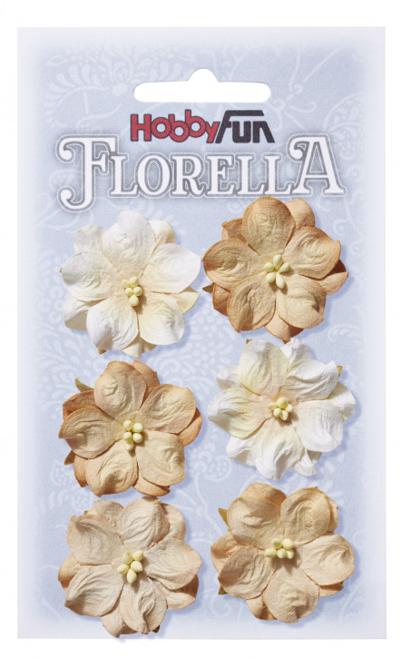 FLORELLA-Blüten aus Maulbeer-Papier, 3,5 cm, beige, Btl. à 6 St.