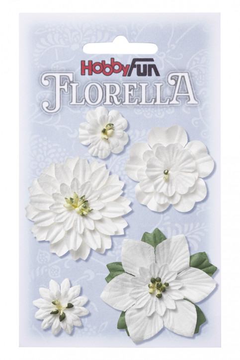 FLORELLA-Blüten aus Maulbeer-Papier 2 - 5 cm sort., weiss, Btl. à 5 St.
