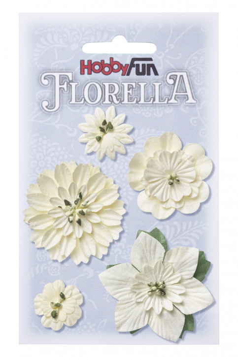 FLORELLA-Blüten aus Maulbeer-Papier 2 - 5 cm sort., creme, Btl. à 5 St.