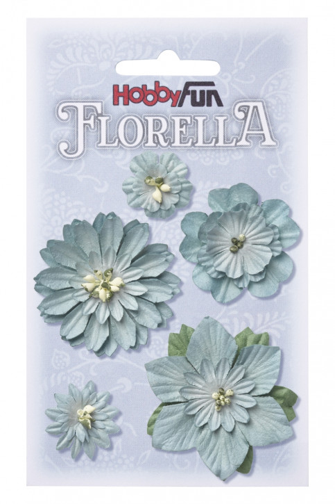 FLORELLA-Blüten aus Maulbeer-Papier 2 - 5 cm sort., hellblau, Btl. à 5 St.