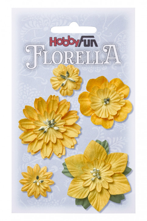 FLORELLA-Blüten aus Maulbeer-Papier 2 - 5 cm sort., gelb, Btl. à 5 St.