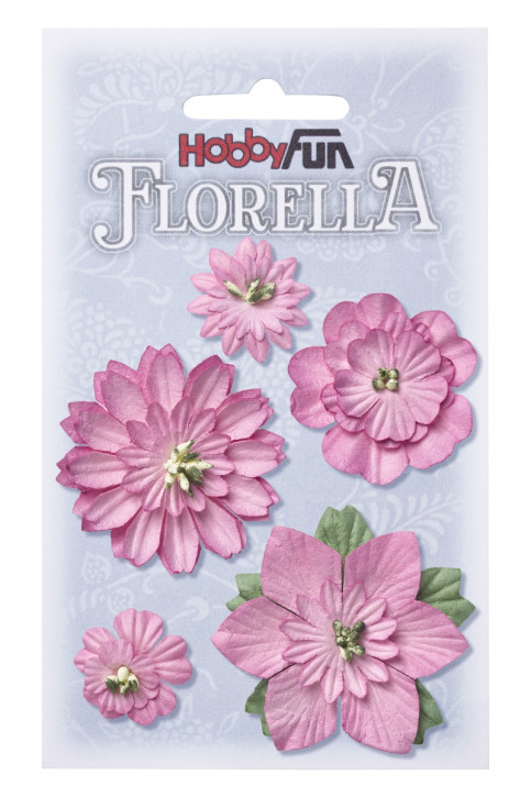 FLORELLA-Blüten aus Maulbeer-Papier 2 - 5 cm sort., rose, Btl. à 5 St.
