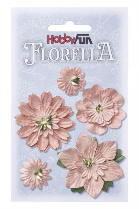 FLORELLA-Blüten aus Maulbeer-Papier 2 - 5 cm sort., rosenholz, Btl. à 5 St.