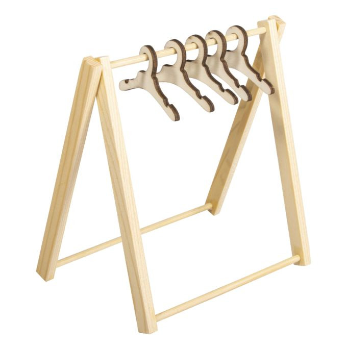 Holz Mini Kleiderständer, FSC 100% 11,5x12cm, +5 Kleiderbügel, SB-Btl. 1Set, natur
