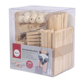 Holz Bastelbox Basic, FSC 100%, 450 Teile, sortiert, PVC Box, natur