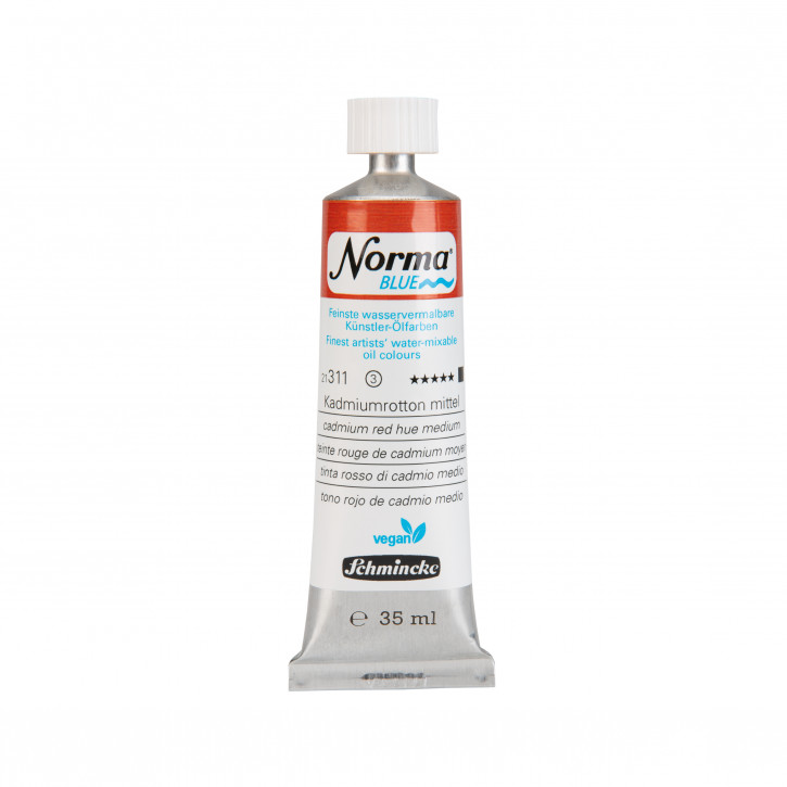 Schmincke, Norma Blue 35ml, Kadmiumrotton mittel, Feinste Wasservermalbare Ölfarbe