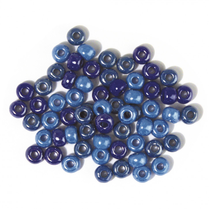 Glas-Großlochradl, opak,blau-türkis Töne 6,7 mm, Dose 55g
