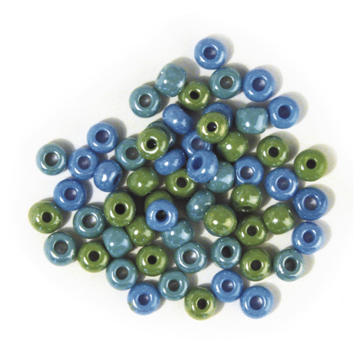 Glas-Großlochradl,opak, grün, blau Töne 5,4 mm, Dose 55g