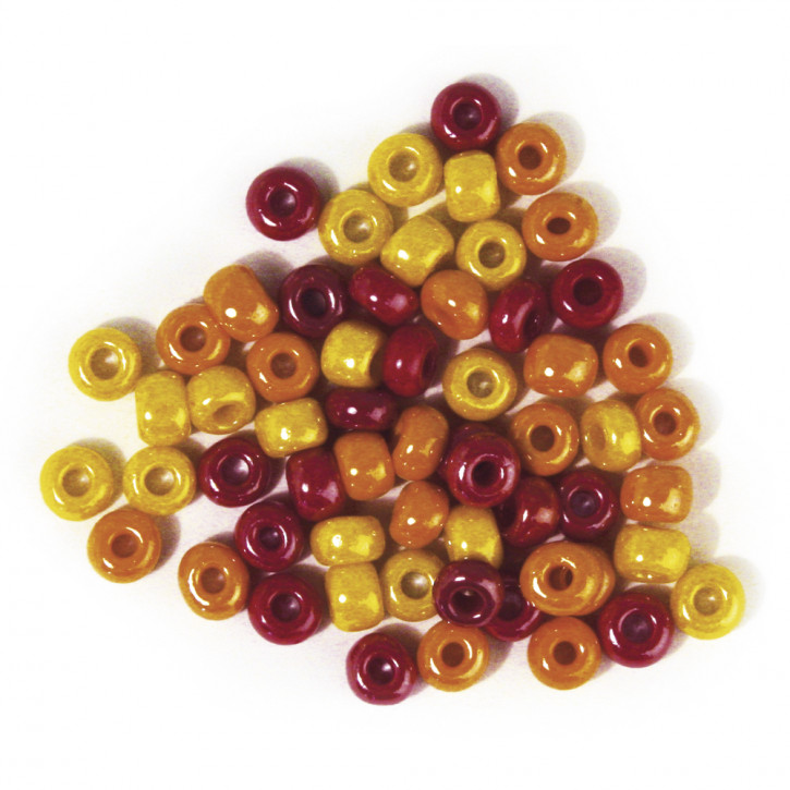 Glas-Großlochradl,opak,rot, gelb Töne 8,7 mm, Dose 55g