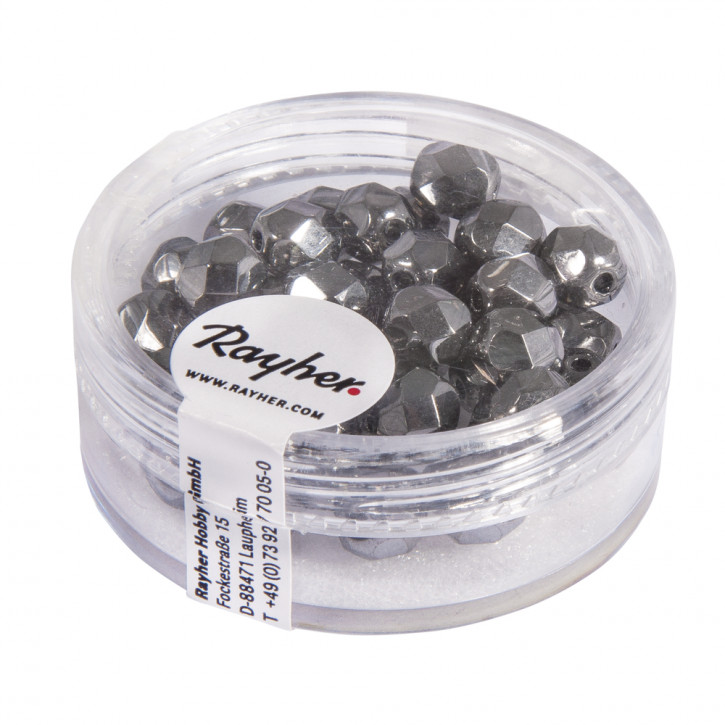 Glas Schliffperle, 6mm ø, 572-anthrazit