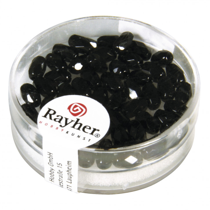 Glas Schliffperle Olive, 4mm ø 6mm, Dose 50Stück-schwarz
