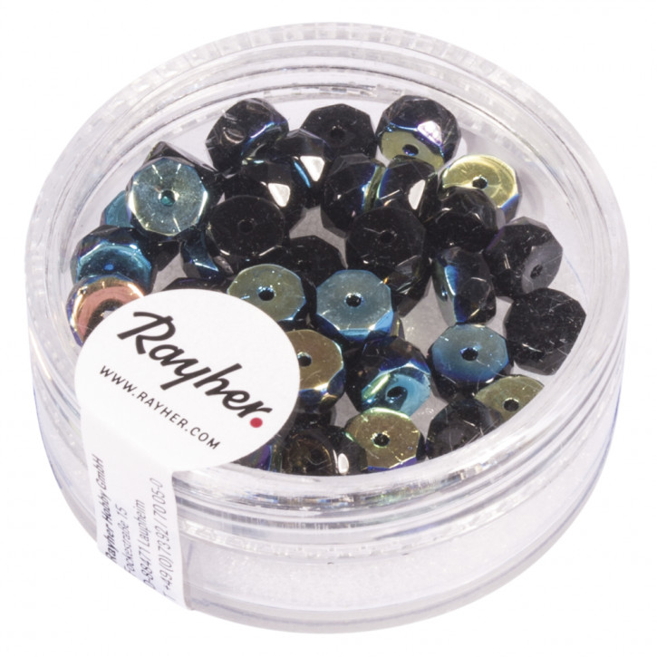 Glas Schliffperle Radl, flieder 6x3mm, Dose 40Stück-onyx