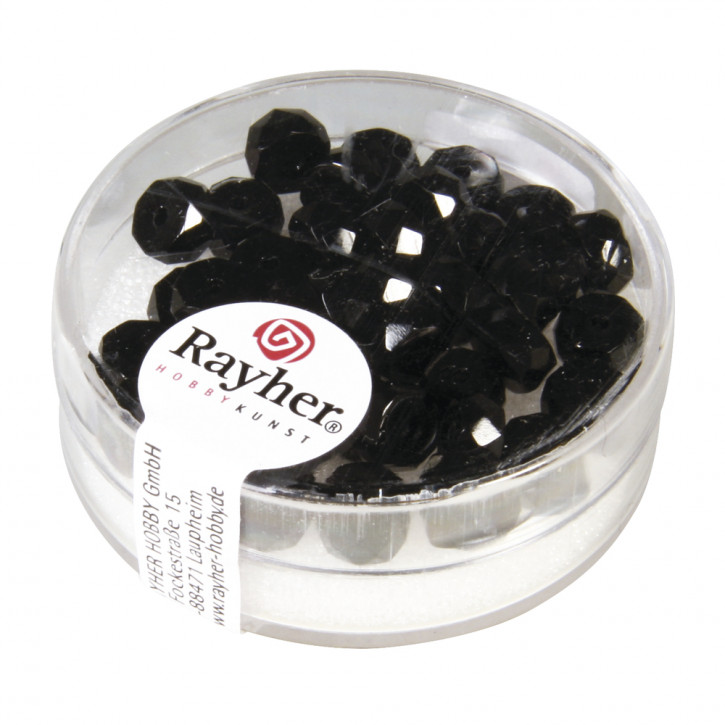 Glas Schliffperle Radl, schwarz 6x3mm, Dose 40Stück