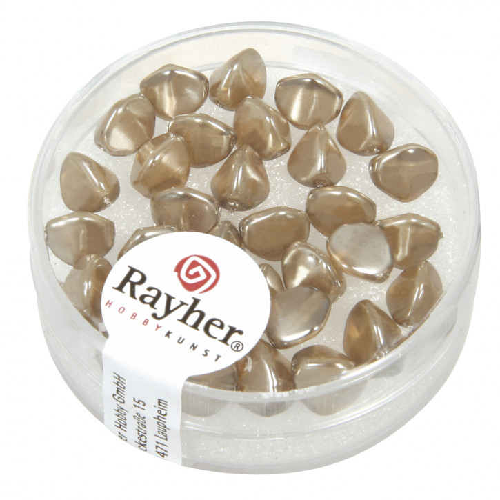 Glasperle-Dreikant,7 mm, Dose 32 Stück-taupe