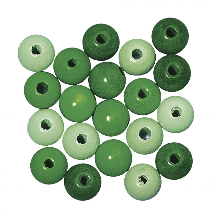 Holz Perlen Mischung 10mm ø poliert, SB-Btl 52Stück-grün