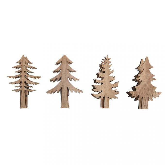 Holz Tannenbaum auf Klammer 2,5x5,2cm - 3,5x,5,2cm, Box 4Stück, natur